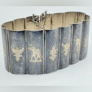 Vintage Siam Silver Nielloware Cuff Bracelet